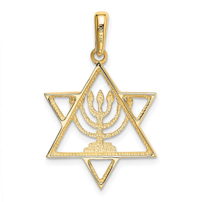 14K w/ White Rhodium Solid Menorah In Star Of David Charm