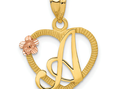 14k Two-Tone Heart Letter Initial Pendant