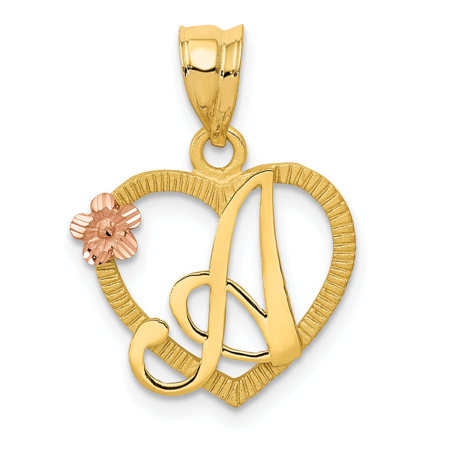 14k Two-Tone Heart Letter Initial Pendant