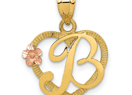 14k Two-Tone Heart Letter Initial Pendant