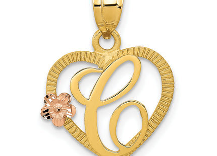14k Two-Tone Heart Letter Initial Pendant