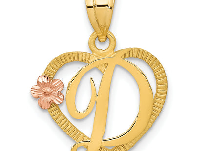 14k Two-Tone Heart Letter Initial Pendant