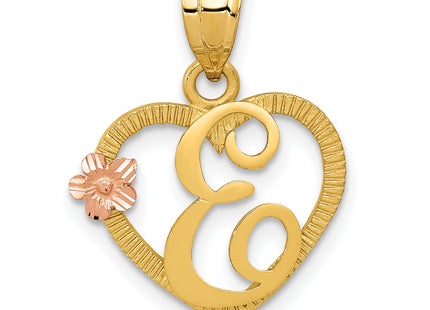 14k Two-Tone Heart Letter Initial Pendant