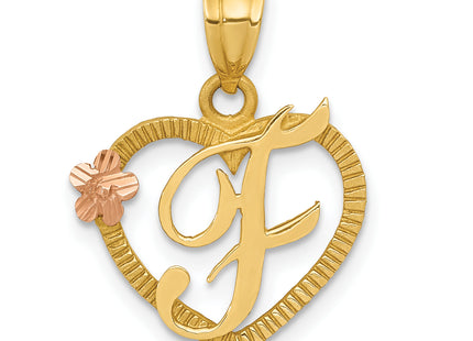 14k Two-Tone Heart Letter Initial Pendant