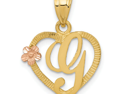 14k Two-Tone Heart Letter Initial Pendant