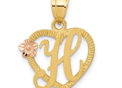 14k Two-Tone Heart Letter Initial Pendant