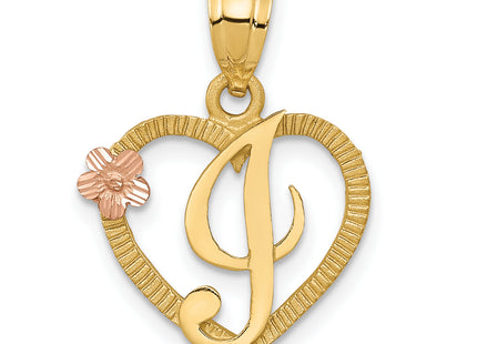 14k Two-Tone Heart Letter Initial Pendant