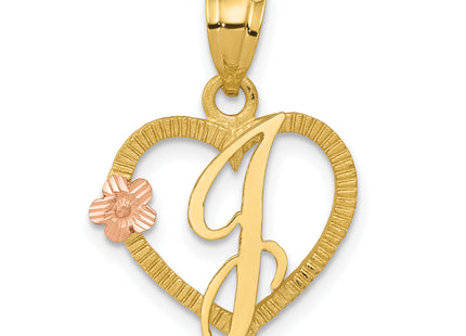 14k Two-Tone Heart Letter Initial Pendant