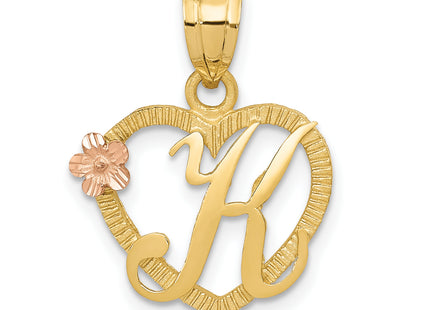 14k Two-Tone Heart Letter Initial Pendant