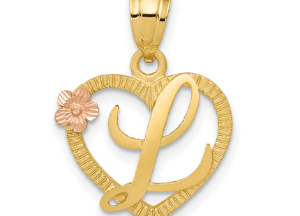 14k Two-Tone Heart Letter Initial Pendant