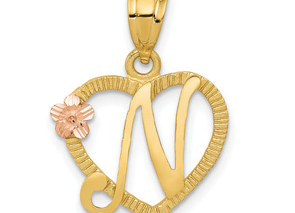 14k Two-Tone Heart Letter Initial Pendant