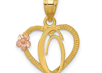 14k Two-Tone Heart Letter Initial Pendant