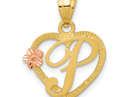 14k Two-Tone Heart Letter Initial Pendant