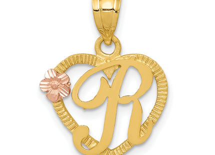 14k Two-Tone Heart Letter Initial Pendant