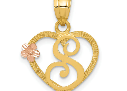 14k Two-Tone Heart Letter Initial Pendant