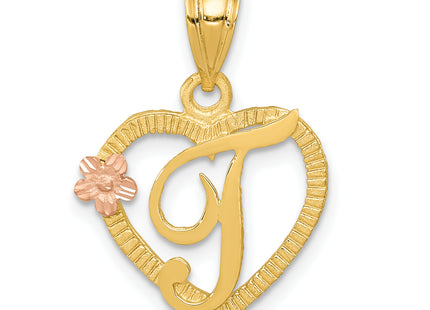 14k Two-Tone Heart Letter Initial Pendant