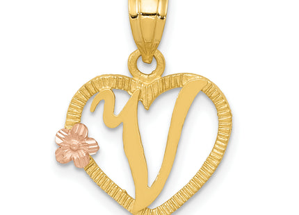 14k Two-Tone Heart Letter Initial Pendant