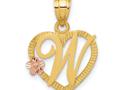 14k Two-Tone Heart Letter Initial Pendant
