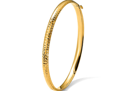 14k 3/16 Polished Fancy Hammered Hinged Oval Bangle Bracelet