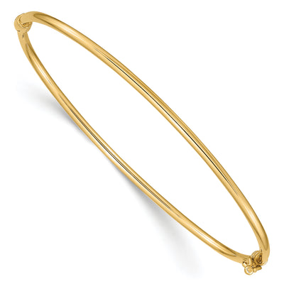 14K Polished Hinged Oval Bangle Bracelet, 7 x 2mm
