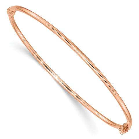 14k Rose Gold Polished Hinged Oval Bangle Bracelet, 7.00 x 2mm