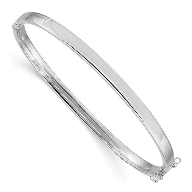 14k White Gold Polished Hinged Oval Bangle Bracelet, 7 x 4mm