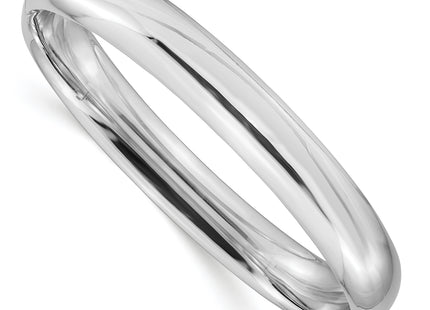 14k White Gold High Polished Hinged Oval Bangle Bracelet, 7.5 x 10mm