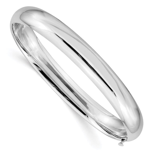 14k White Gold High Polished Hinged Oval Bangle Bracelet, 7.5 x 10mm