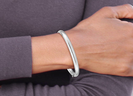 14k White Gold High Polished Hinged Oval Bangle Bracelet, 7 x 6mm