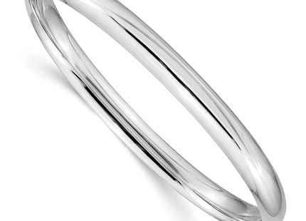 14k White Gold High Polished Hinged Oval Bangle Bracelet, 7 x 6mm
