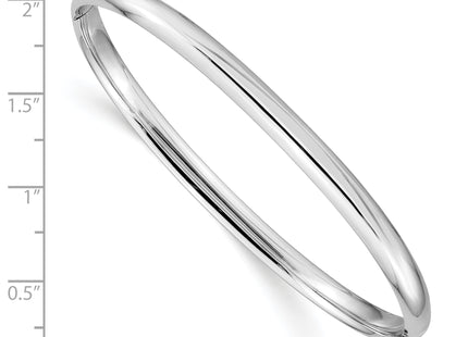 14k White Gold High Polished Hinged Oval Bangle Bracelet, 7.5 x 5mm