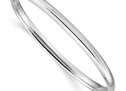 14k White Gold High Polished Hinged Oval Bangle Bracelet, 7.5 x 5mm
