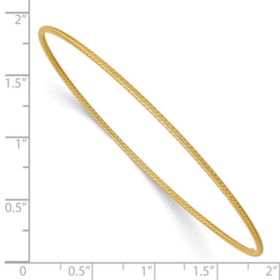14K Polished Textured Twist Slip-on Round Bangle Bracelet