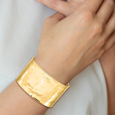 14K Hammered Polished Cuff Bangle Bracelet