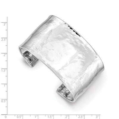 14K White Gold Hammered Polished Cuff Bangle Bracelet