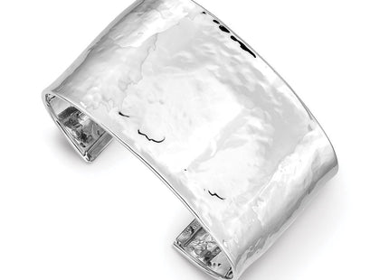 14k White Gold Hammered Polished Cuff Bangle Bracelet (Style DB563)