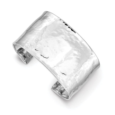 14K White Gold Hammered Polished Cuff Bangle Bracelet
