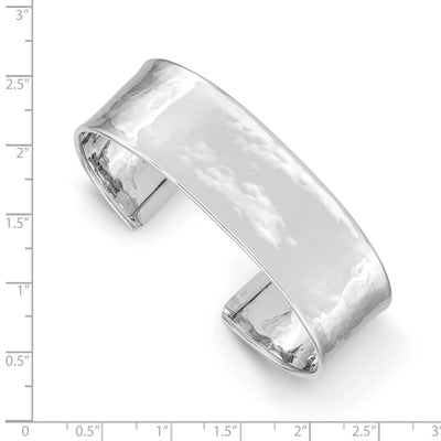14K White Gold Hammered Polished Cuff Bangle Bracelet