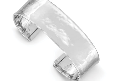 14k White Gold Hammered Polished Cuff Bangle Bracelet