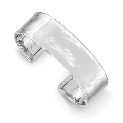 14K White Gold Hammered Polished Cuff Bangle Bracelet