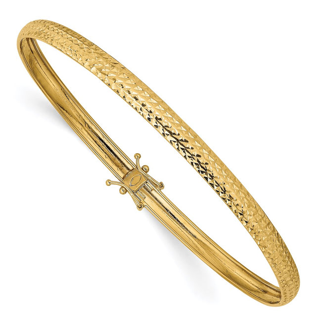 14K Polished Diamond-cut Flexible Round Bangle Bracelet, 8 x 4.25mm