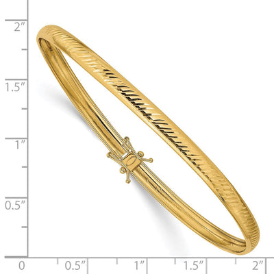14K Polished Diamond-cut Flexible Round Bangle Bracelet, 8.5 x 4.25mm