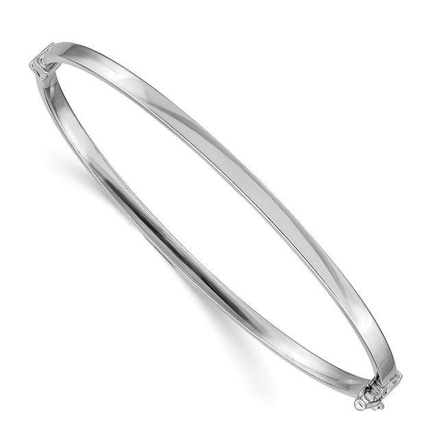 14k White Gold Polished Hinged Oval Bangle Bracelet, 7 x 3mm