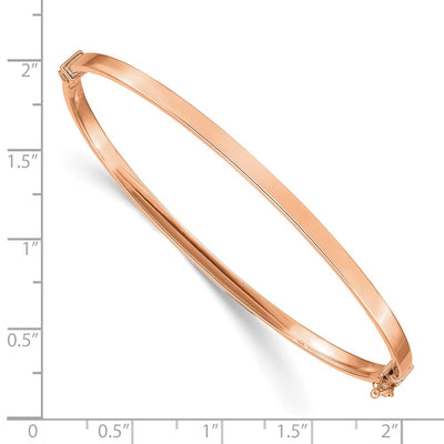 14K Rose Gold Polished Hinged Oval Bangle Bracelet, 7 x 3mm