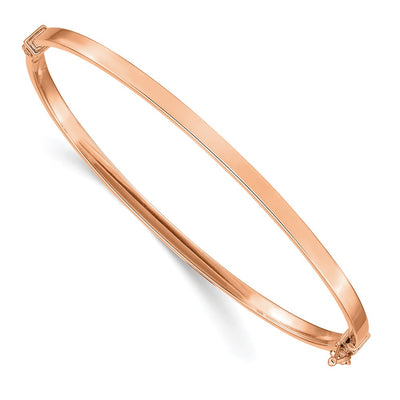 14K Rose Gold Polished Hinged Oval Bangle Bracelet, 7 x 3mm