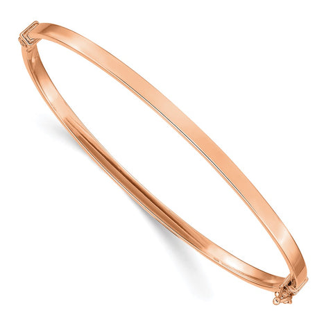 14k Rose Gold Polished Hinged Oval Bangle Bracelet, 7 x 3mm