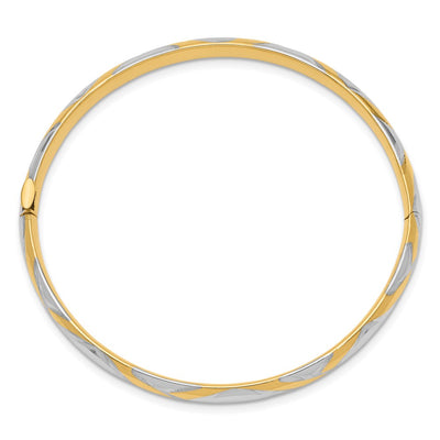 14K 3/16 w/White Rhodium Criss-Cross Children's Hinged Bangle