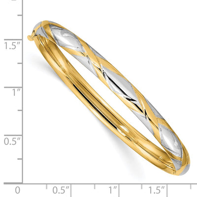 14K 3/16 w/White Rhodium Criss-Cross Children's Hinged Bangle