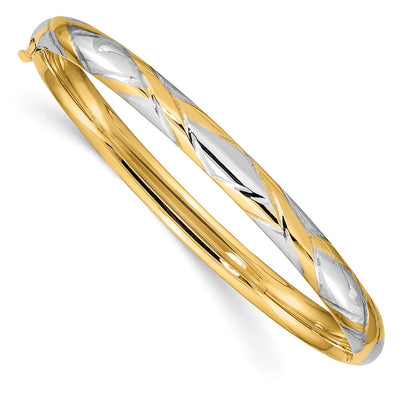 14K 3/16 w/White Rhodium Criss-Cross Children's Hinged Bangle