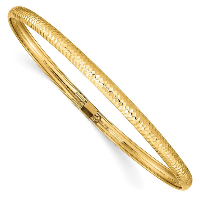 14k Polished Textured Flexible Oval Bangle Bracelet, 7.5 x 6.15mm